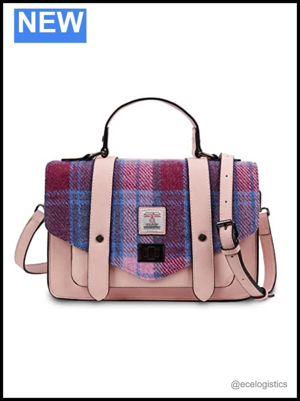 Genuine Harris Tweed Satchel Bag Vegan Microfibre Leather Handbag